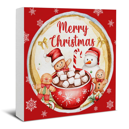 Christmas Decorations Indoor, Vintage Gingerbread Decor Sign, Merry Christmas Wood Sign Rustic Home Table Desk Decor (5 x 5 Inches)