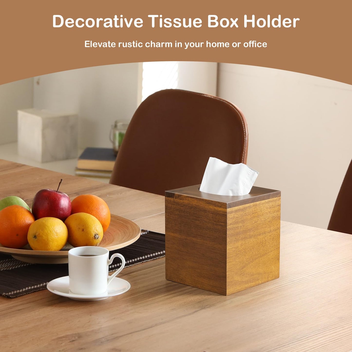 GCWSTJK Acacia Wood Tissue Box Cover - Square Thick Tissue Box Holder for Cube Boxes, Smooth Polished Decorative Wooden Tissue Holder for Bathroom, Bedroom, Dining Table, Kitchen or Office