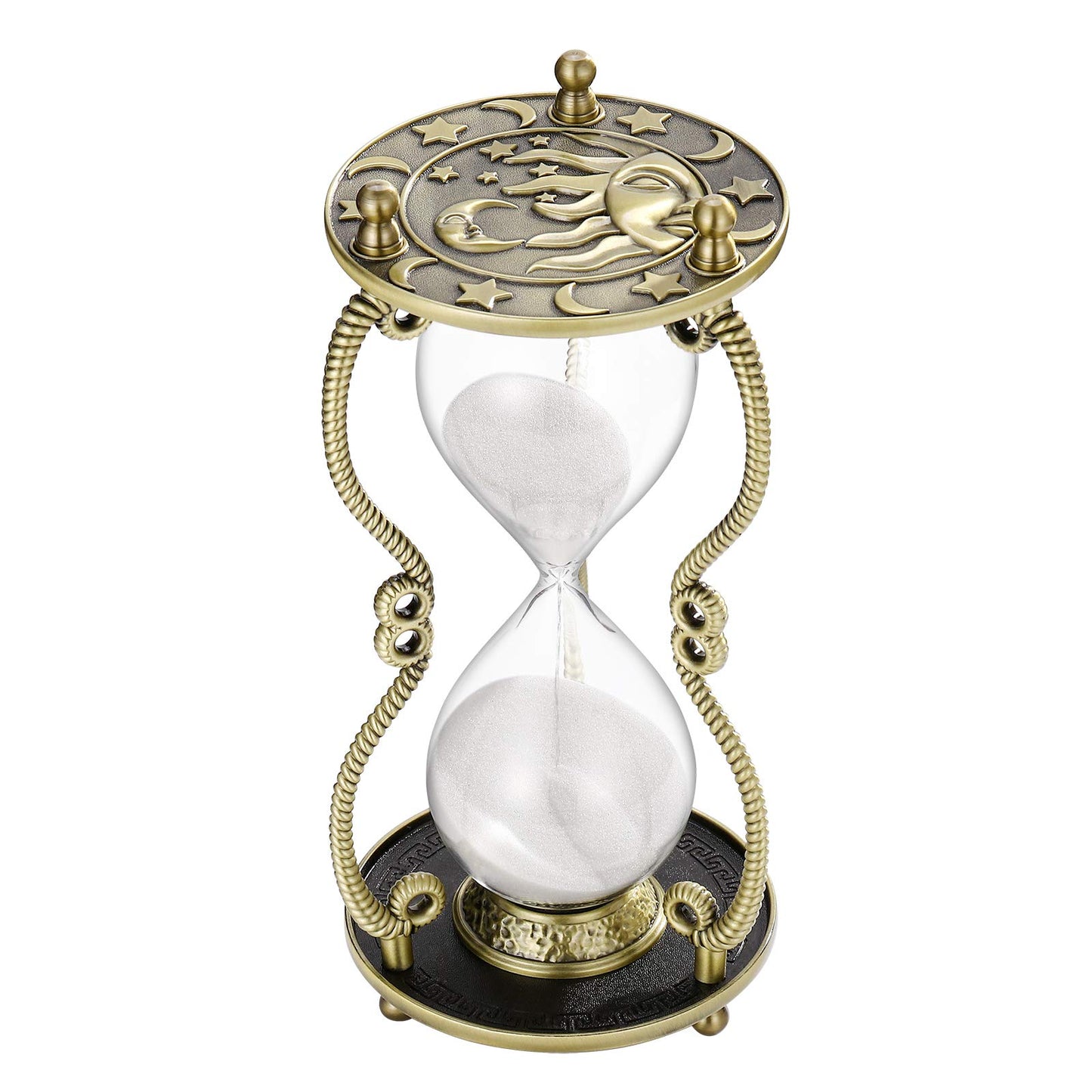 SuLiao Hourglass Sand Timer 60 Minute:Sun and Moon Engraving Brass Sand Clock, Metal White Sand Watch 60 Min,Antique Reloj De Arena 60 Minuots,Large 1 Hour Glass Sandglass for Gift Office Desk Decor