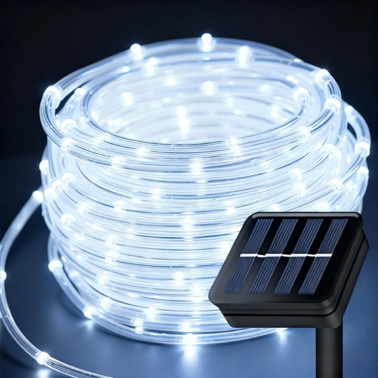KUshopfast Solar Rope Lights Outdoor Waterproof, 66 Feet 200 LED 8 Modes Fairy Lights String Light, Cool White Tube Light with Solar Panel for Outside Garden Yard Patio Decoration