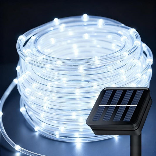KUshopfast Solar Rope Lights Outdoor Waterproof, 66 Feet 200 LED 8 Modes Fairy Lights String Light, Cool White Tube Light with Solar Panel for Outside Garden Yard Patio Decoration