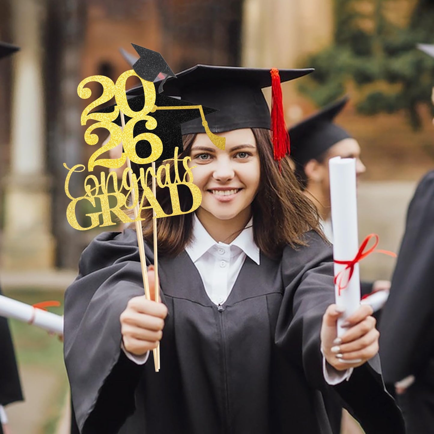 Graduation Decorations 2026, 16PCS Graduation Centerpieces for Tables, Class of 2026 Graduation Party Decorations, Gold and Black Grad Party Decors Table Toppers Sticks