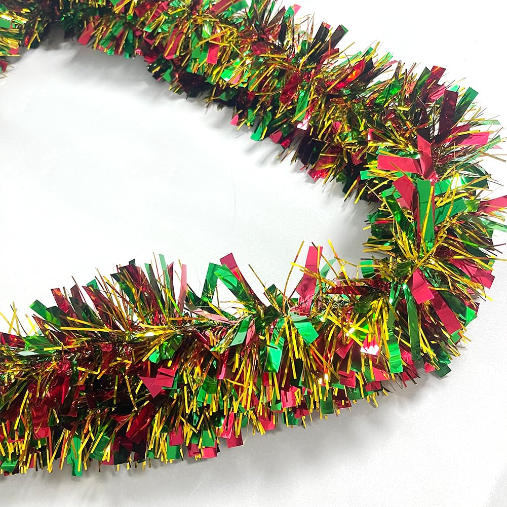 Christmas Tinsel Garland - 33 Ft Shiny Metallic Tree Winter Xmas Garland Glitter Tinsel Hanging Twist Hanging Decorations for Christmas Party Holiday Supplies （Gold Red Green）