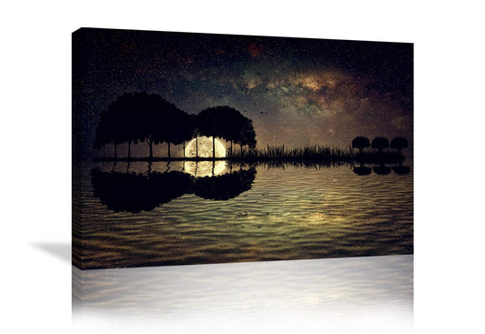 Urttiiyy Abstract Guitar Trees Arranged in a Shape of a Guitar on a Starry Sky Background in a Full Moon Night Guitar Canvas Wall Art Modern Home Music Decor Framed Ready to Hang