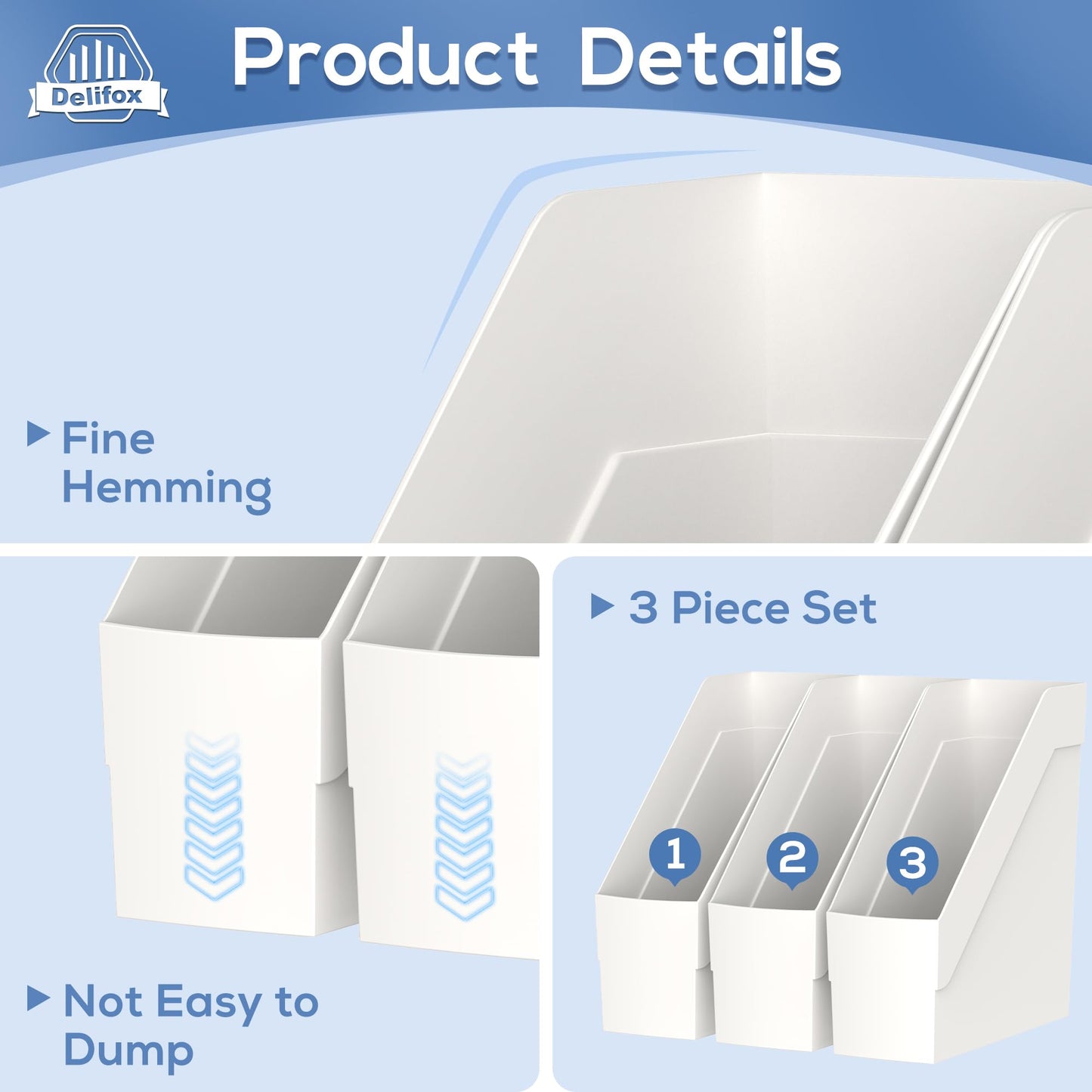 Delifox 3 Pack Magazine Rack, Plastic File Folder Bin Desk Organizer, White