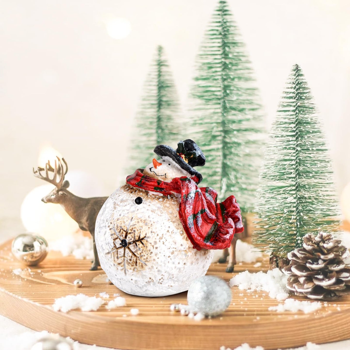 KUZIUA Christmas Decor Figurine, Resin Christmas Snowman Decor, Xmas Ornament for Table Top Centerpiece Fireplace, Handmade Statue for Xmas Gift, Christmas Party Home Decoration (Snowman)