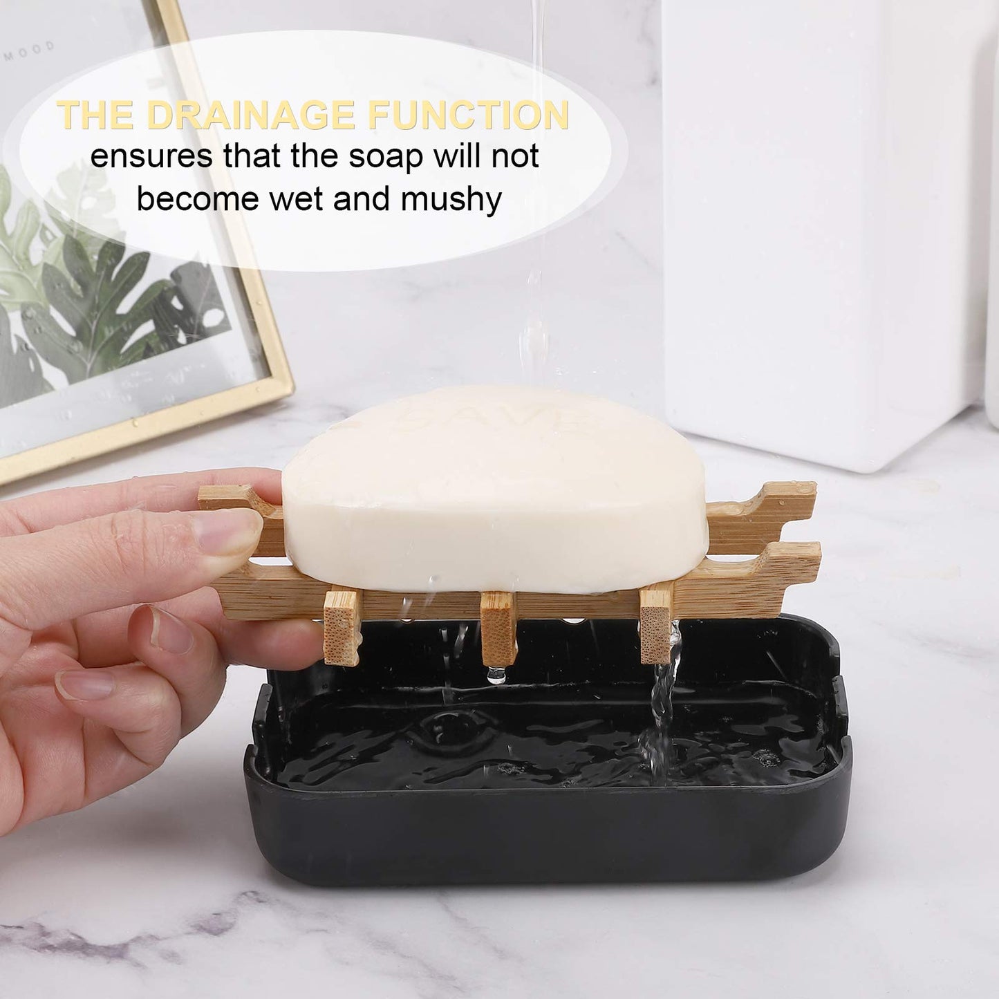Fufengz Bamboo Wooden Soap Dishes for Shower with Drainage for Bathroom Bar Soap Holder Soap Holder Sink Deck Bathtub Shower Tray (One Pieces Black)