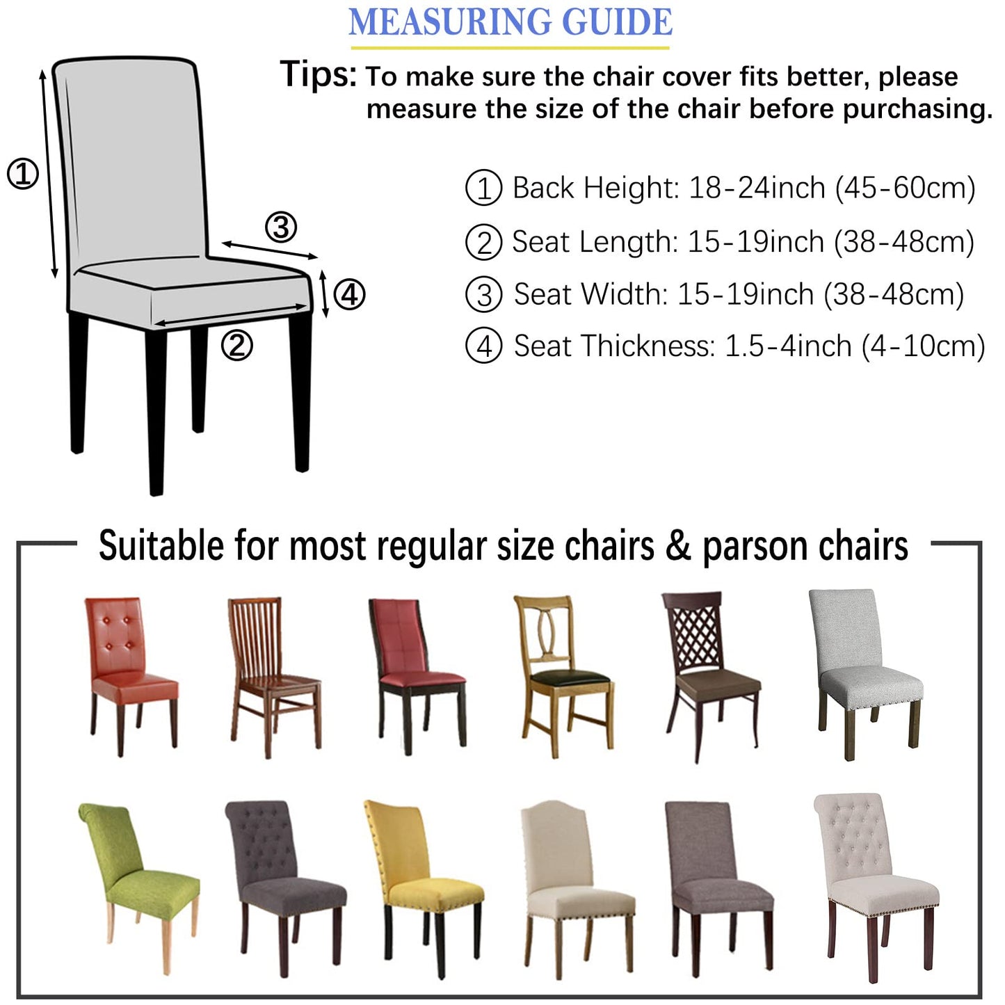 Jusmate Chair Covers for Dining Room Set of 6, Stretch Spandex Dining Chair Covers, Washable Removable Parsons Chair Slipcovers Protector for Dining Room, Kitchen, Hotel (Orange)