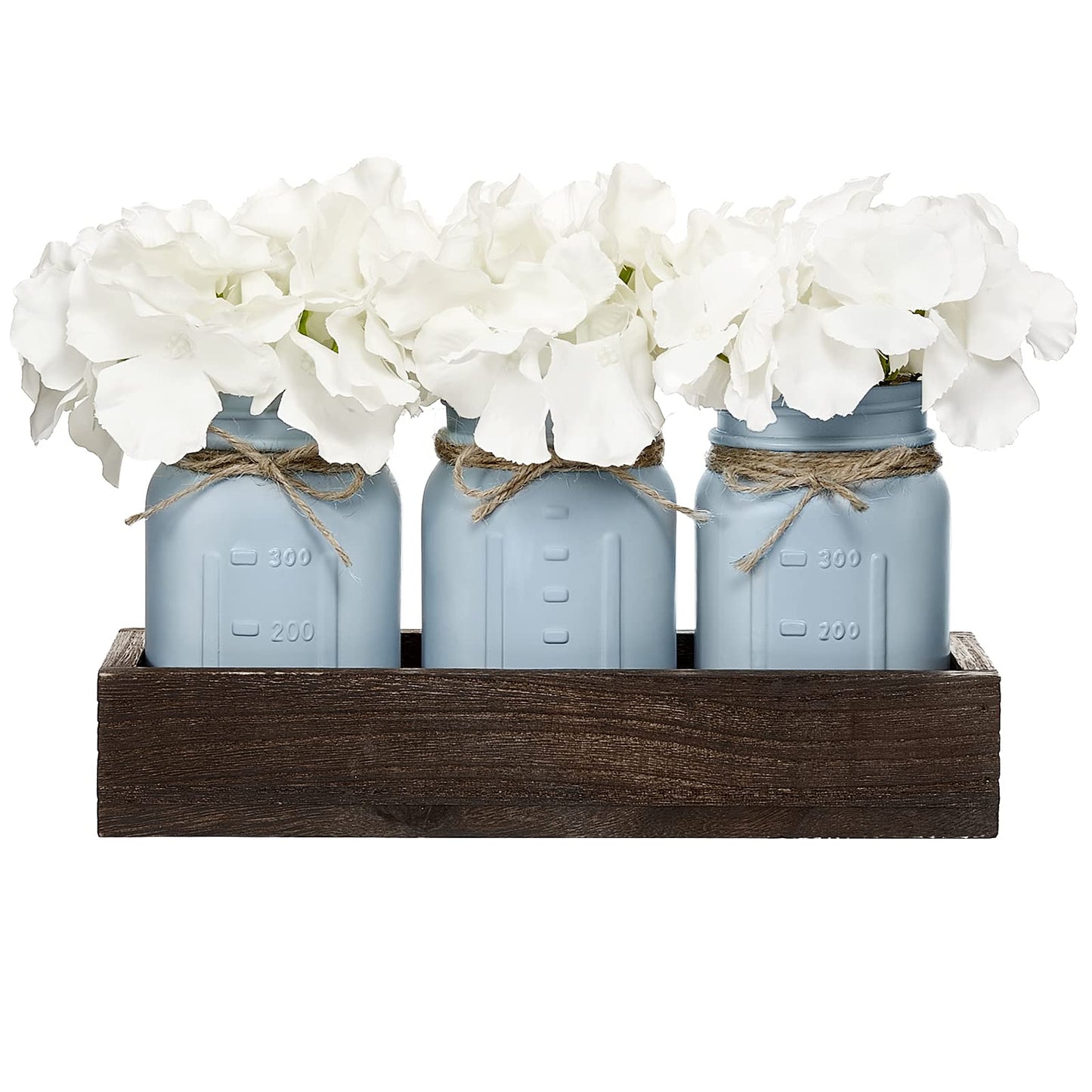 Mkono Mason Jar Centerpiece Decorative Wood Tray with 3 Painted Jars Artificial Flowers Rustic Country Farmhouse Thanksgiving Decoration for Coffee Table Dining Room Living Room Kitchen