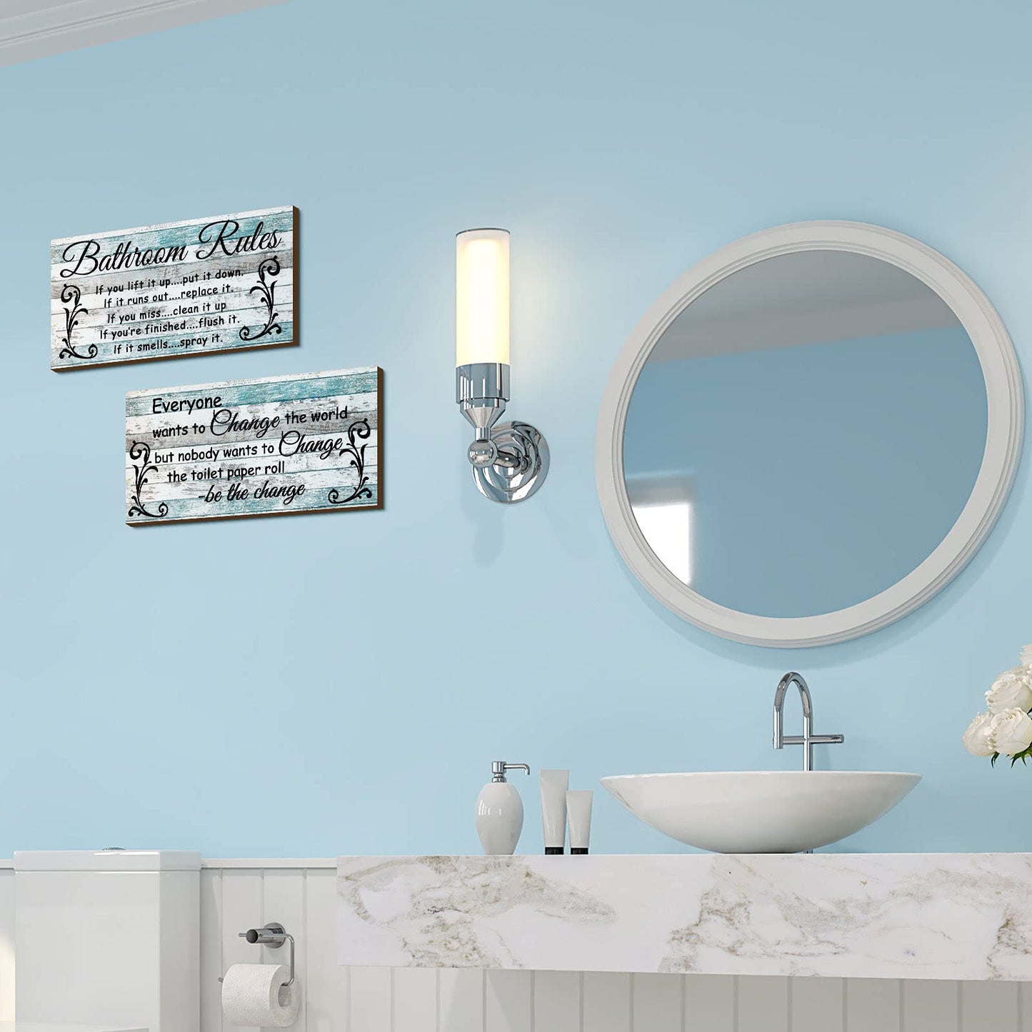 Jetec 2 Pieces Funny Bathroom Signs Bathroom Wall Decor Toilet Wall Accessories Farmhouse Toilet Rustic Wooden Signs, 12x6 Inch(Chic Style)