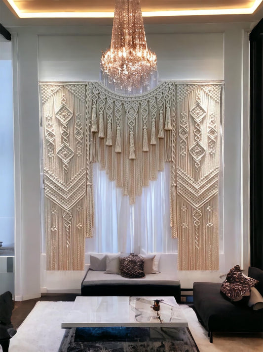 Large Macrame Wedding Backdrop, Macrame Wedding Arch Arbor, Macrame Wall Hanging,Macrame Door Hanging,Room Divider,Macrame Curtains (W 60 X L 85 INCH)