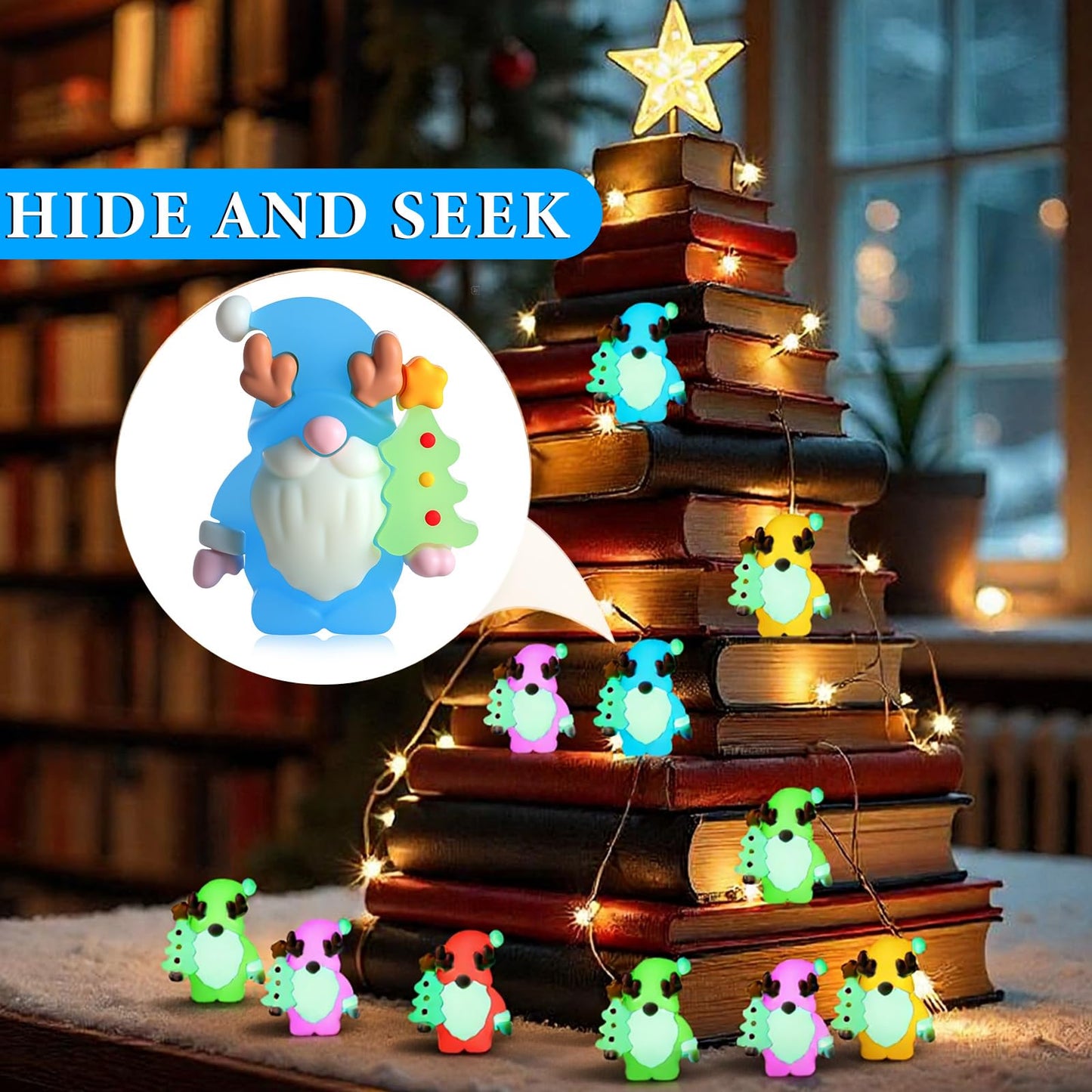 Sonwyoung 30 Pcs Christmas Mini Gnomes Figurines Bulk Glow in Dark Luminous Santa Miniature Tiny Ornaments Christmas Village Decor Hide and Seek Mini Gifts Xmas Tree Home Party Craft Decoration