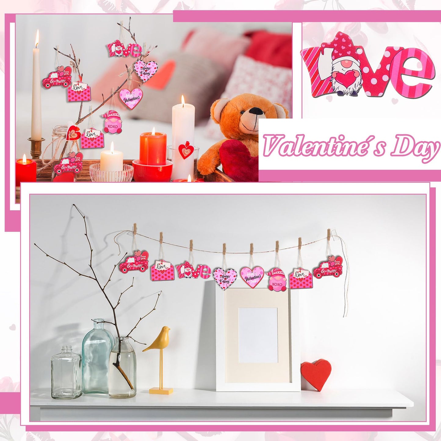 Jutom 108 Pcs Valentine's Day Wooden Tree Hanging Decorations St. Patrick's Day Easter Hanging Tree Ornament Bulk Holiday Wooden Decor for Seasonal Festive Party Favor Gift Supplies (Classic Style)