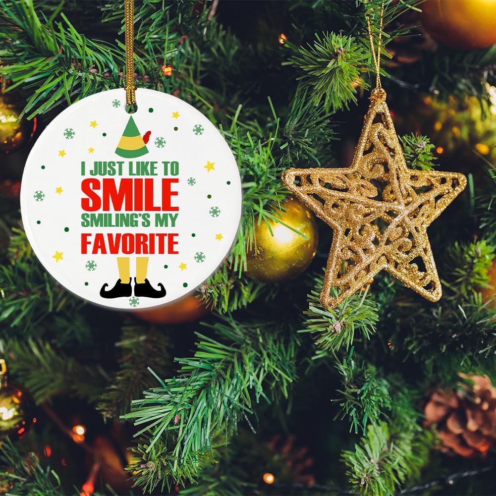 Buddy Elf Christmas Ornament Funny Ceramic Ornament I Just Like to Smile, Smiling is My Favorite Festive Buddy The Elf Sayings Tree Hanging Decors, Christmas Keepsake