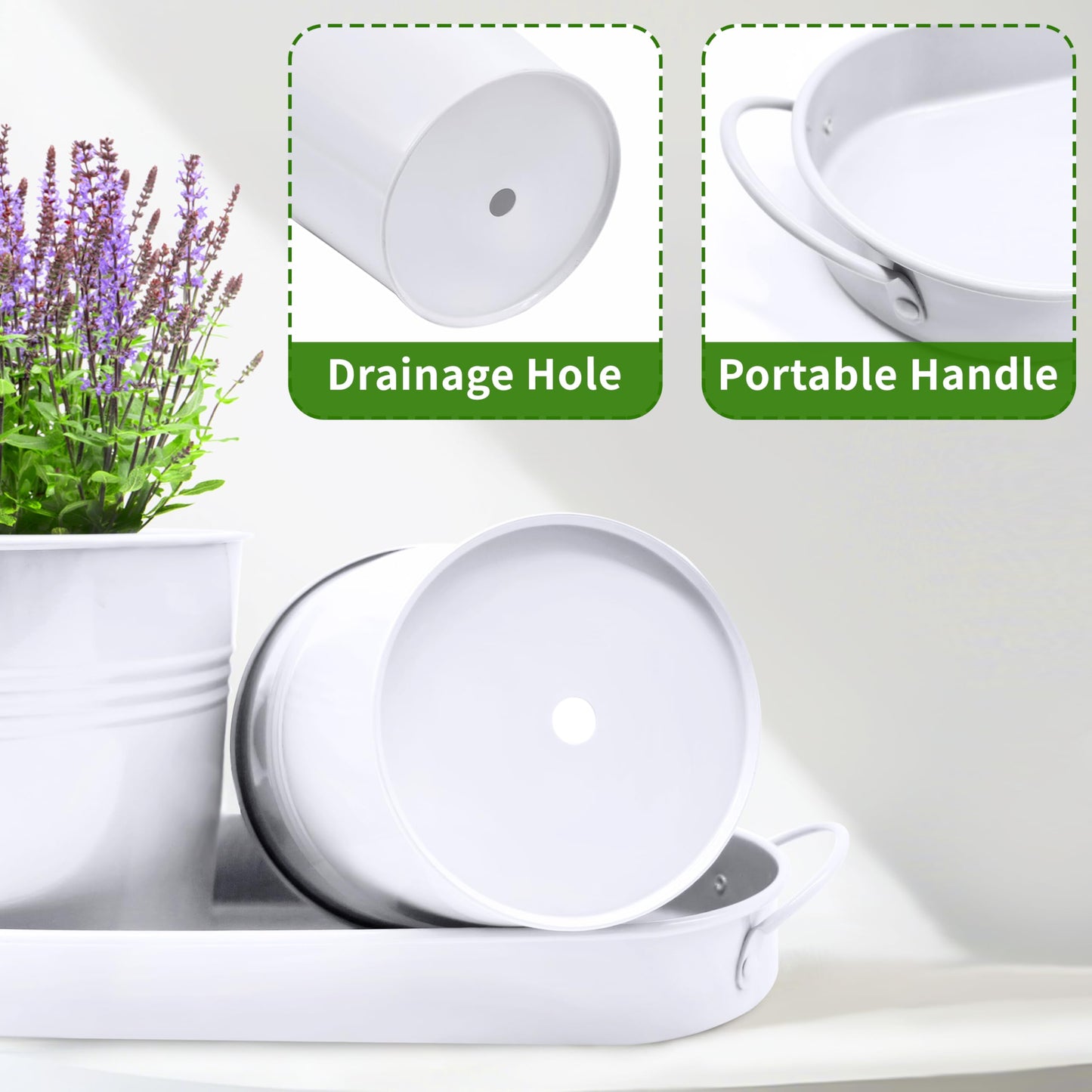 SORANGEUN Small Pots for Plants, 3-Pack 4.7 Inch White Metal Herb Pots, Mini Windowsill Planter for Succulent, Cactus, Basil, Mint, Rosemary