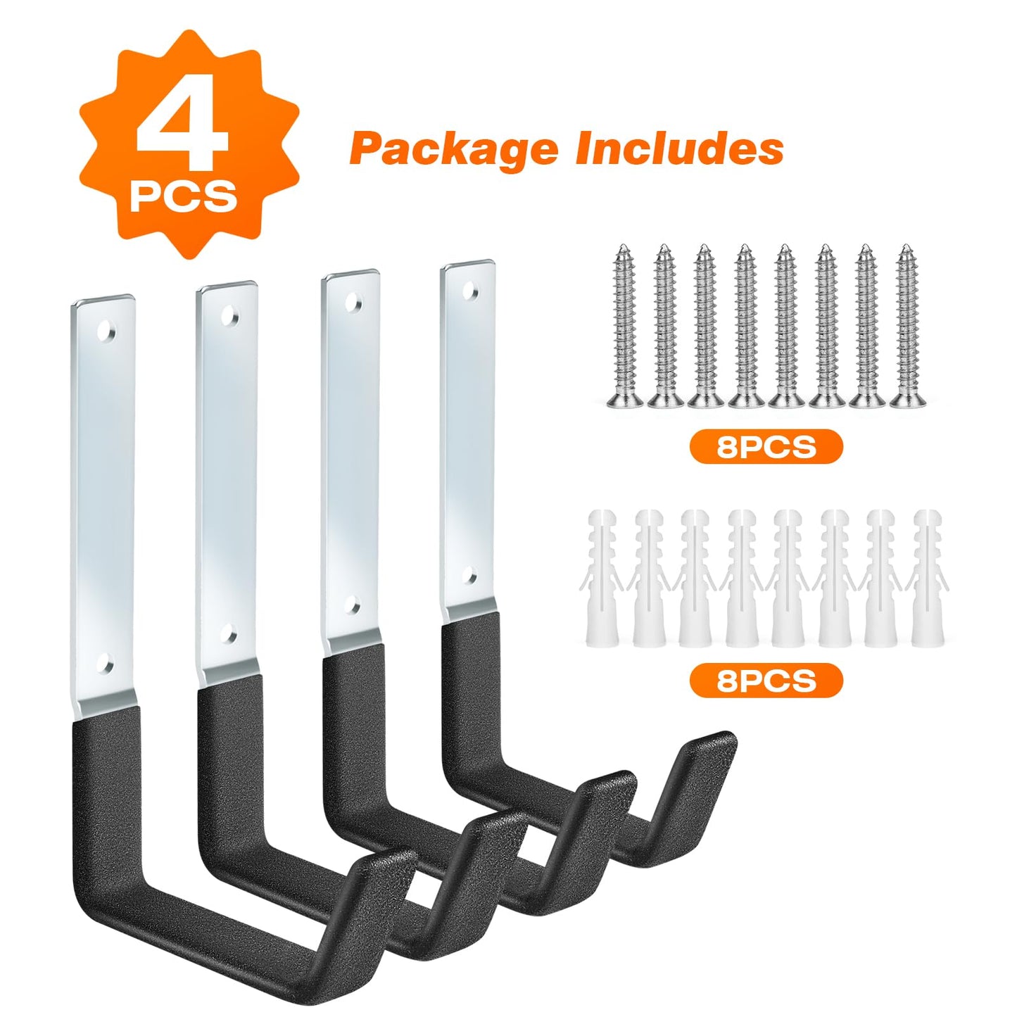 TVKB Ladder Hangers for Garage Wall Garage Hooks Heavy Duty Wall Hooks Set of 4 Tool Organizers and Storage Wall Mount Garage Storage Utility Rack Tool Holder for Garage Garden Shed Shop Bike Hose