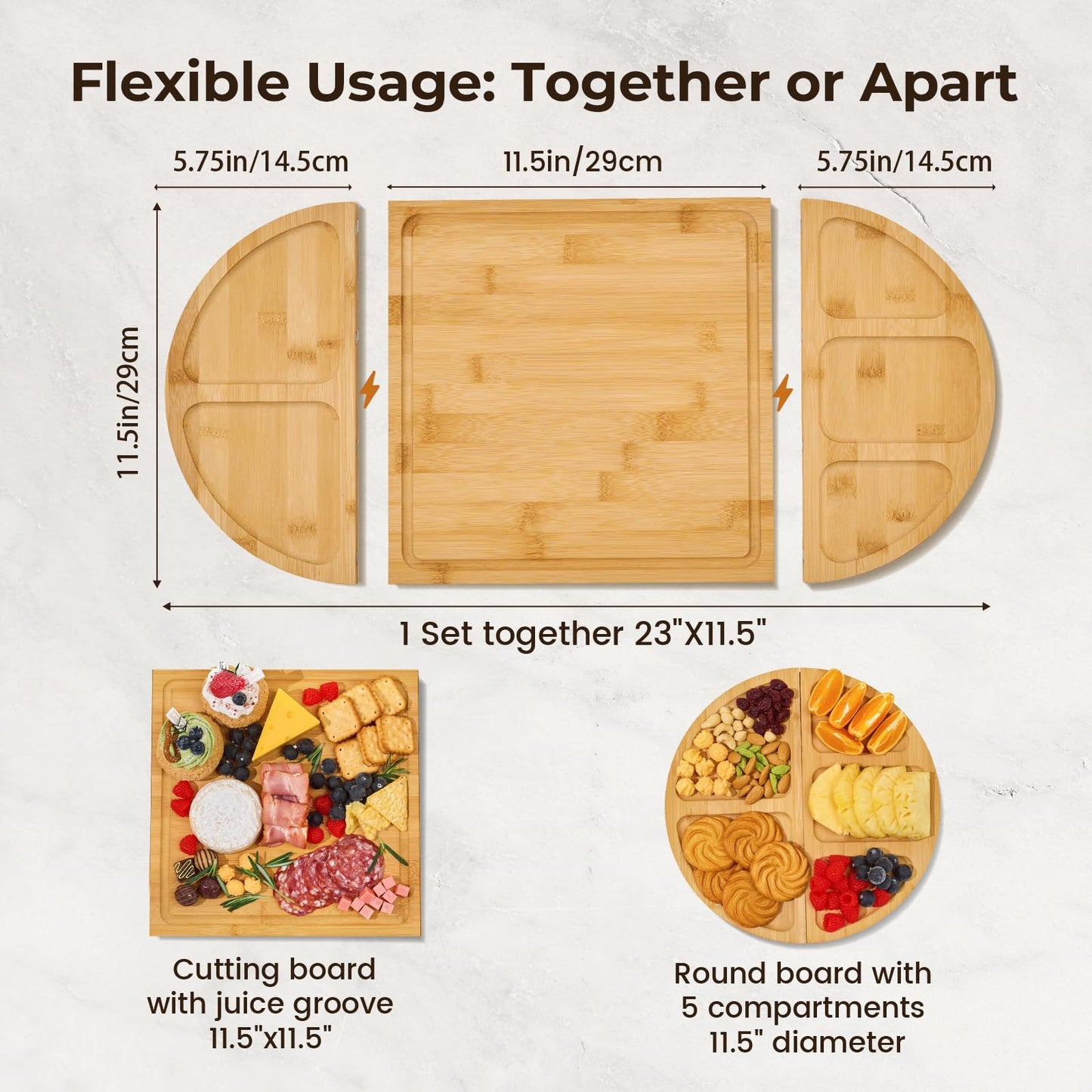 RosiRoli Charcuterie Board and Serving Set -Natural Bamboo Cheese Board Snack Tray Set with Magnetic - House Warming Gifts New Home, Wedding Gift for Couple, Bridal Shower Gift, Perfect for Party