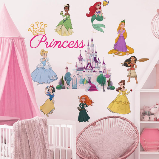 Runtoo Princess Wall Decals for Girls Bedroom Crown Castle Wall Art Stickers Kids Baby Nursery Home Decor