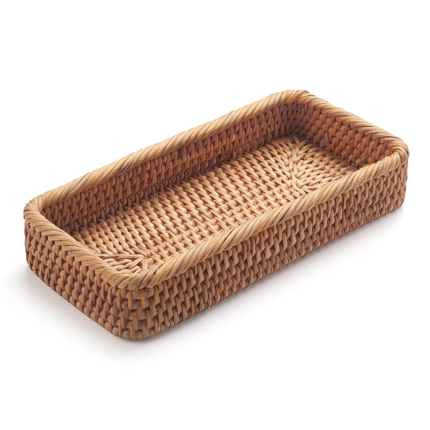 Rattan Bathroom Vanity Trays Toilet Tank Baskets Long Narrow Hand Towel Storage Basket for Storage, Decorative (Natural 10.2 x 4.9 x 1.6 inch)