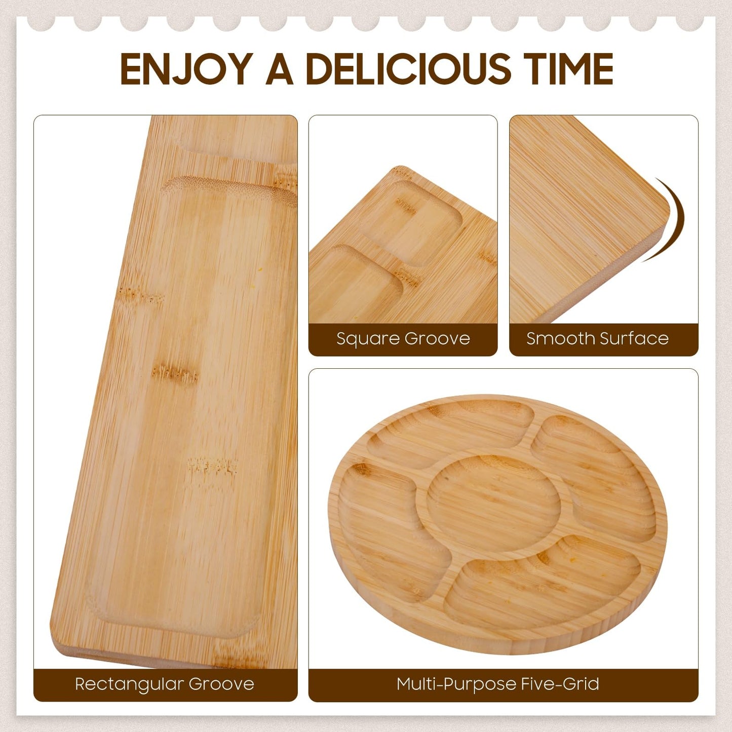 TURIMON Bamboo Charcuterie Board Set - Cheese Serving Platter with 4 Stainless Steel Knives and Fruit Tray - Elegant Cheese Board for Parties, Weddings, and Home Entertaining