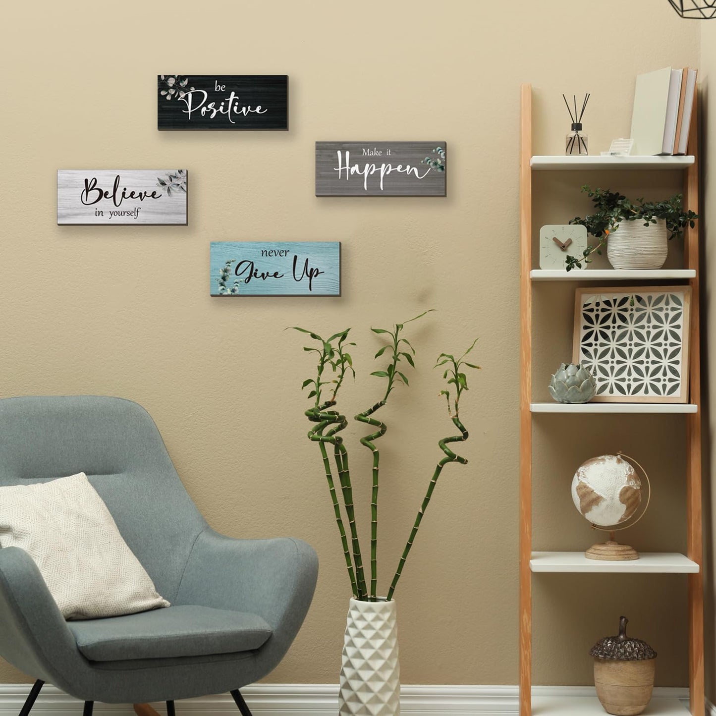 FENCORDAR 4 Pcs Office Decor For Women Motivational Wall Decor Rustic Inspirational With Positive Sayings Wooden Hangings for Home Office Bathroom Bedroom Kitchen(Fresh 10x4")