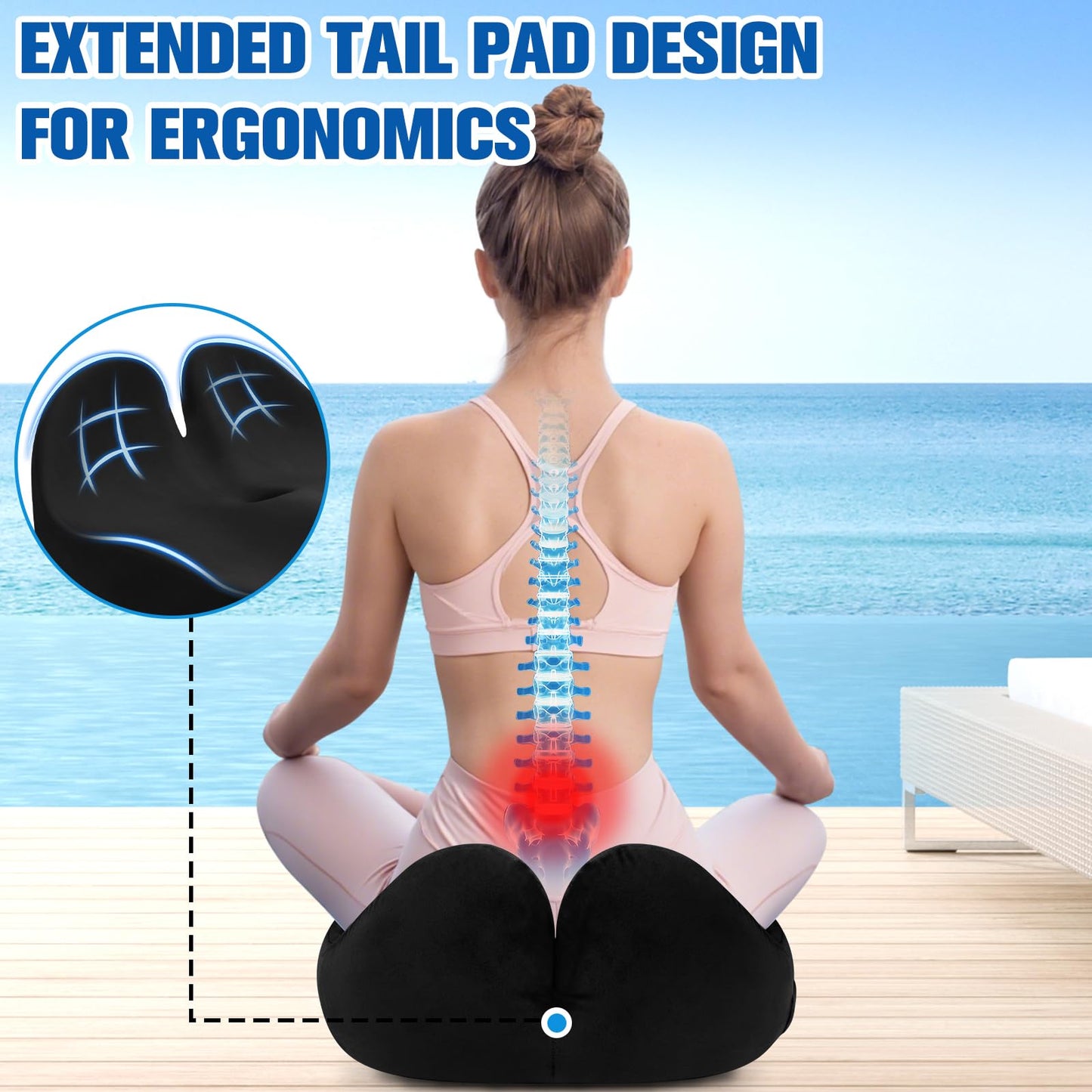 DailyCuddles Seat Cushion, Chair Cushions for Office Chairs/Desk Seats/Wheelchair - Hip&Sciatica&Tailbone Pain Relief Memory Foam Office Chair Cushion for Long Sitting Office Workers, Black