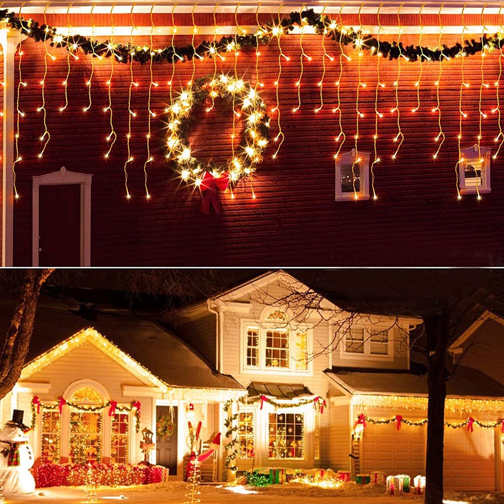Lainin 3.5M/11ft 96 LED Warm White Linkable Fairy Curtain String Light with 8 Modes Memory Functional Controller for Indoor/Outdoor/Patio/Wedding/Valentines Day/Christmas Decor