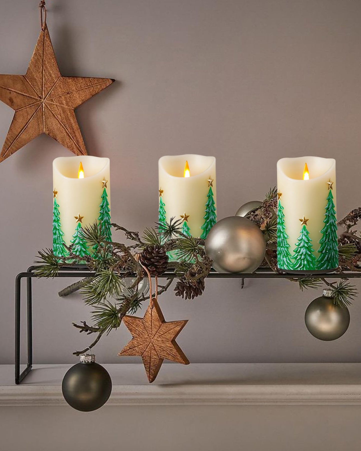 QQFCTOO Christmas Tree Flameless Candles with Flickering Flame - Battery Operated Candles with with Remote Control and Timer - Real Wax - unscented - Home/Holiday Decoration (3" x 6 ")