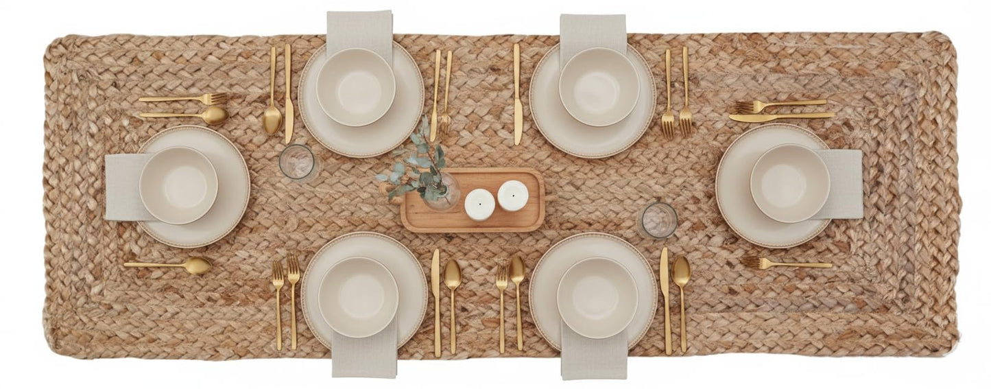 Savi Home Farmhouse Jute Burlap Table Runner 36 Inches Long, Organic Eco-Friendly Rustic Vintage Dining Table Runner, 13x36 Natural Jute Braided Table Runner
