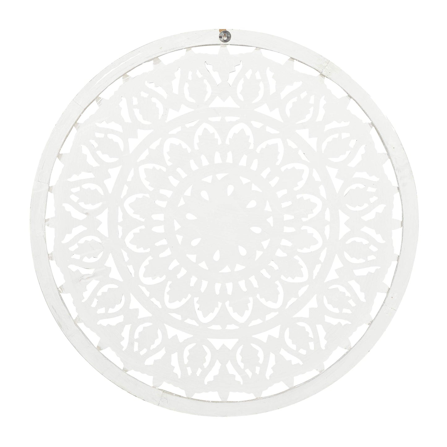 Deco 79 Wood Floral Handmade Intricately Carved Round Mandala Wall Decor, 36" x 1" x 36", White