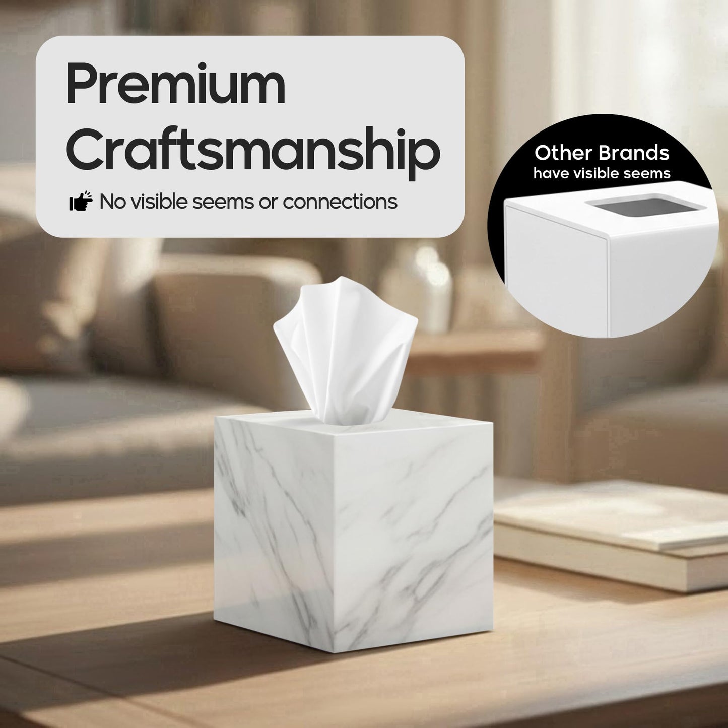 Tissue Box Cover Holder Square Marble Tissue Box Holder Bathroom Vanity Nightstand Bedroom Livingroom Decorative Decor Toilet Organizer Tissues (Marble, Square)