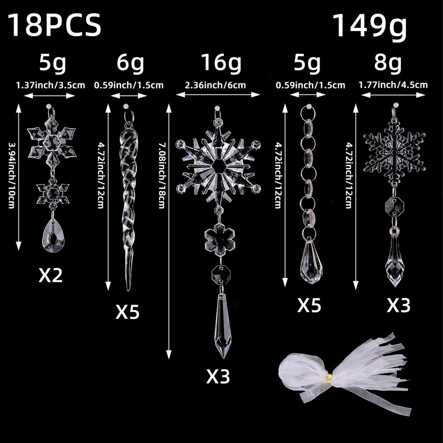 Christmas Tree Decoration Snowflake Icicle Drop Hanging Ornaments Crystal Ornaments Xmas Pendant 18pcs Winter Holiday Frozen Party Decorations Acrylic Christmas Supplies