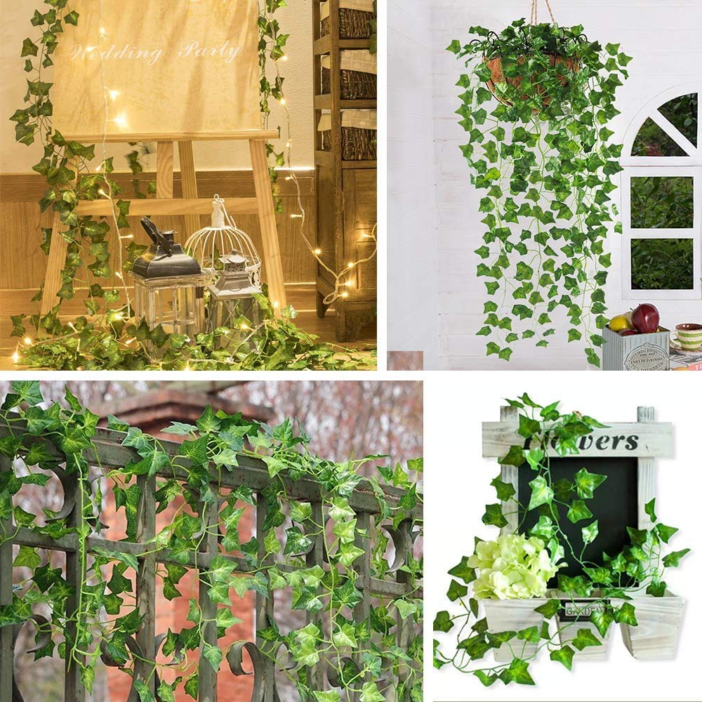 CQURE 12 Pack 84Ft Artificial Ivy Garland, Fake Vines UV Resistant Greenery Leaves Fake Plants Hanging Aesthetic Vines for Home Bedroom Party Garden Wall Room Decor