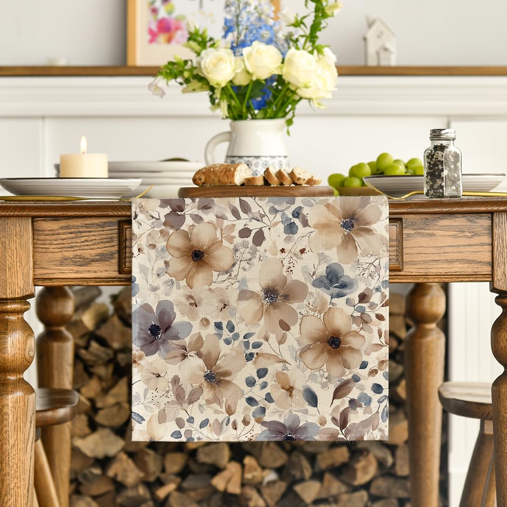Artoid Mode Poppy Floral 210 GSM Spring Table Runner, Seasonal Summer Fall Kitchen Dining Table Decoration for Home Party Decor 13x72 Inch