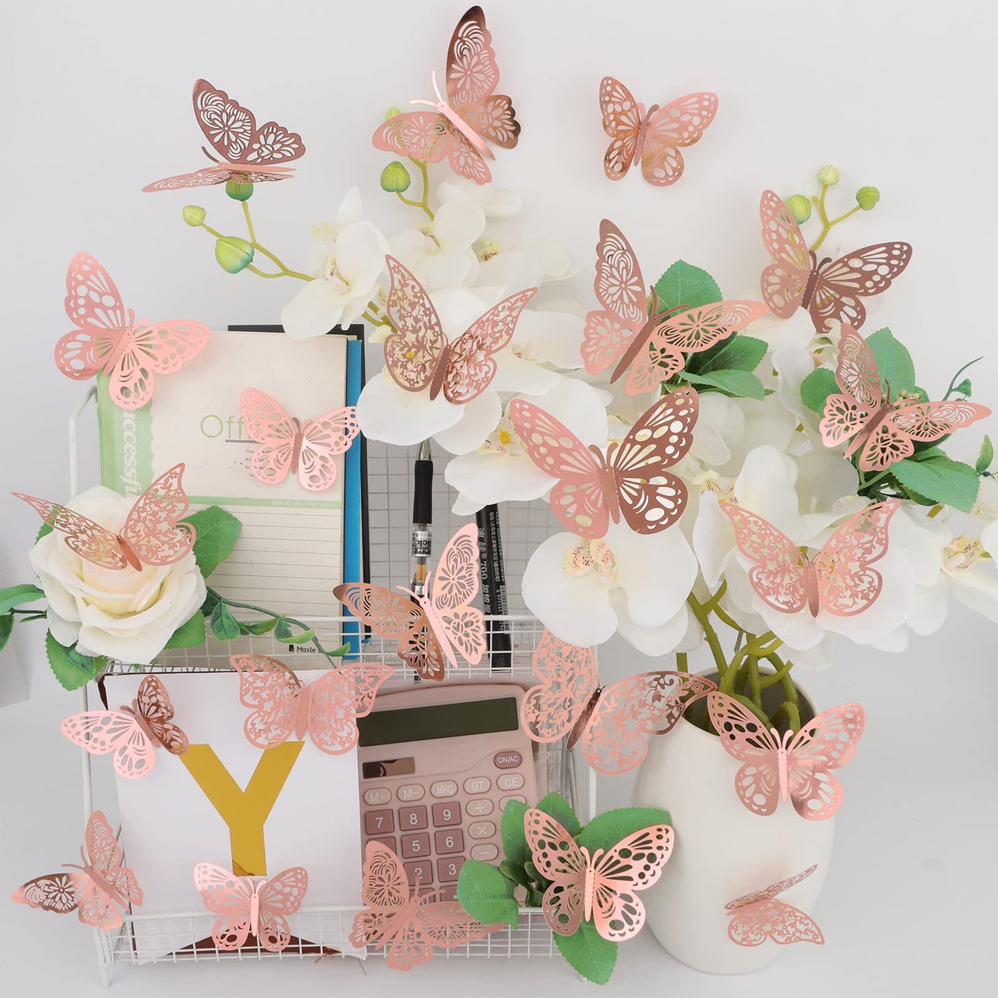 Nelotaor 36 Pcs Butterfly Wall Decor, 3 Styles 3 Sizes 3D Rose Gold Butterfly, Wedding & Birthday Party Decorations, Girls Bedroom Decoration