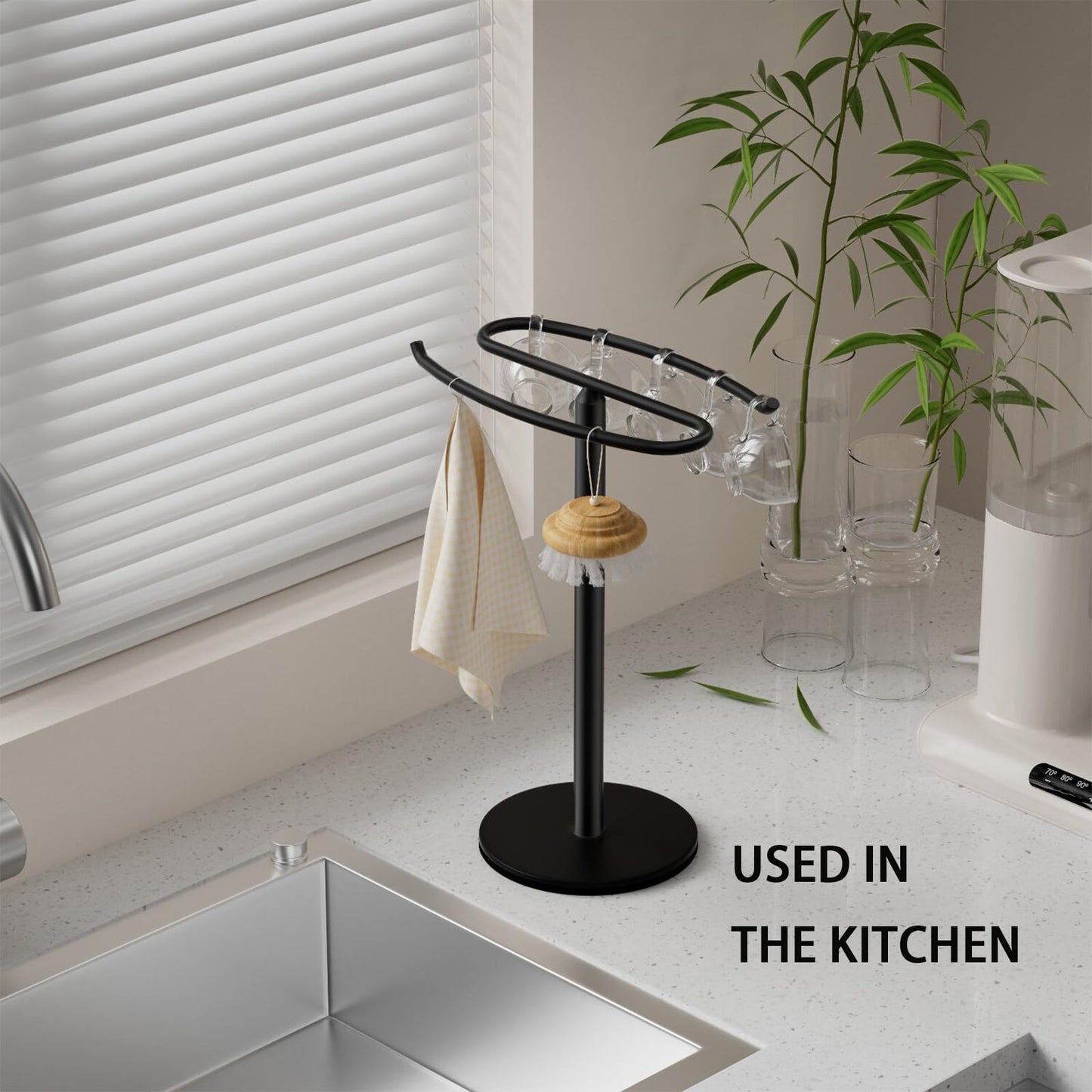 Hand Towel Holder Stand,S-Shaped Free-Standing Towel Rack Black SUS304 Stainless Steel Towel Bar Rack Stand Stand Hand Towel Rack Standing Towel Bar for Bathroom Kitchen Vanity Countertop