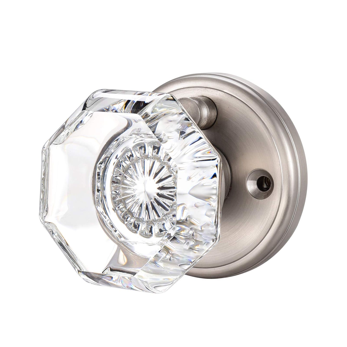 CLCTK Crystal Glass Door Knobs Interior, Modern Bathroom Bedroom Door Knobs with Lock Privacy Function, Satin Nickel