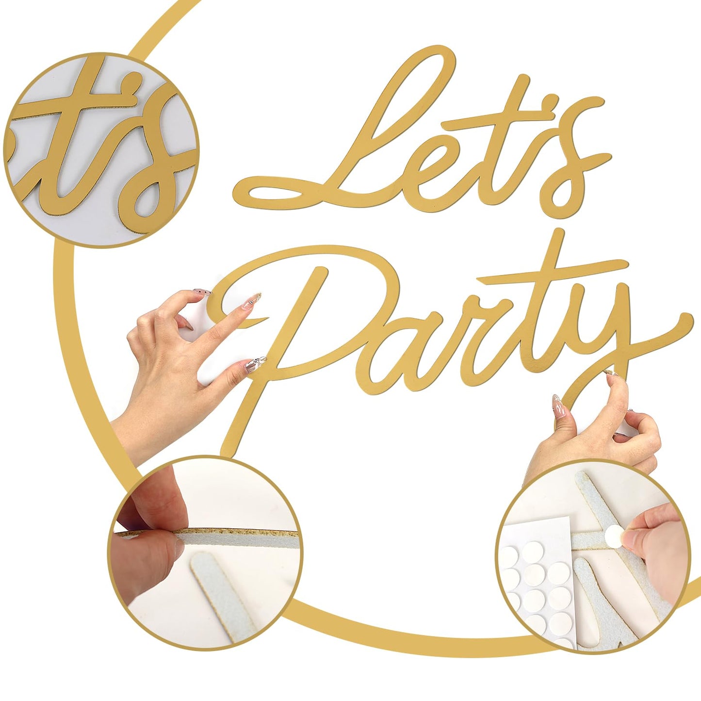 MASTRON Let's Party Sign for Backdrop - 'Let's Party' Sign Decal for Balloon Arch Birthday Graduation Wedding Bachelorette Christmas Celebrate Decorations (Gold)