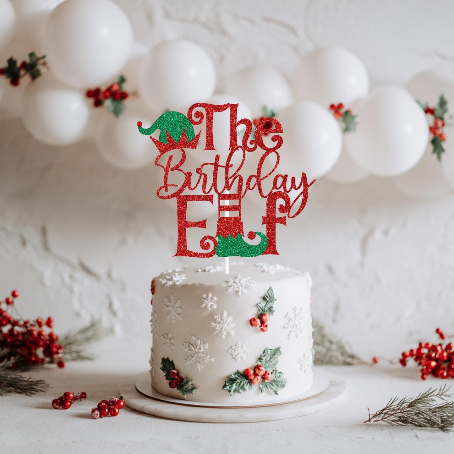 Red Glitter The Birthday Elf Cake Topper, I'm Back Elf Christmas Xmas Decor, Christmas New Year's Eve Birthday Party Decorations Supplies