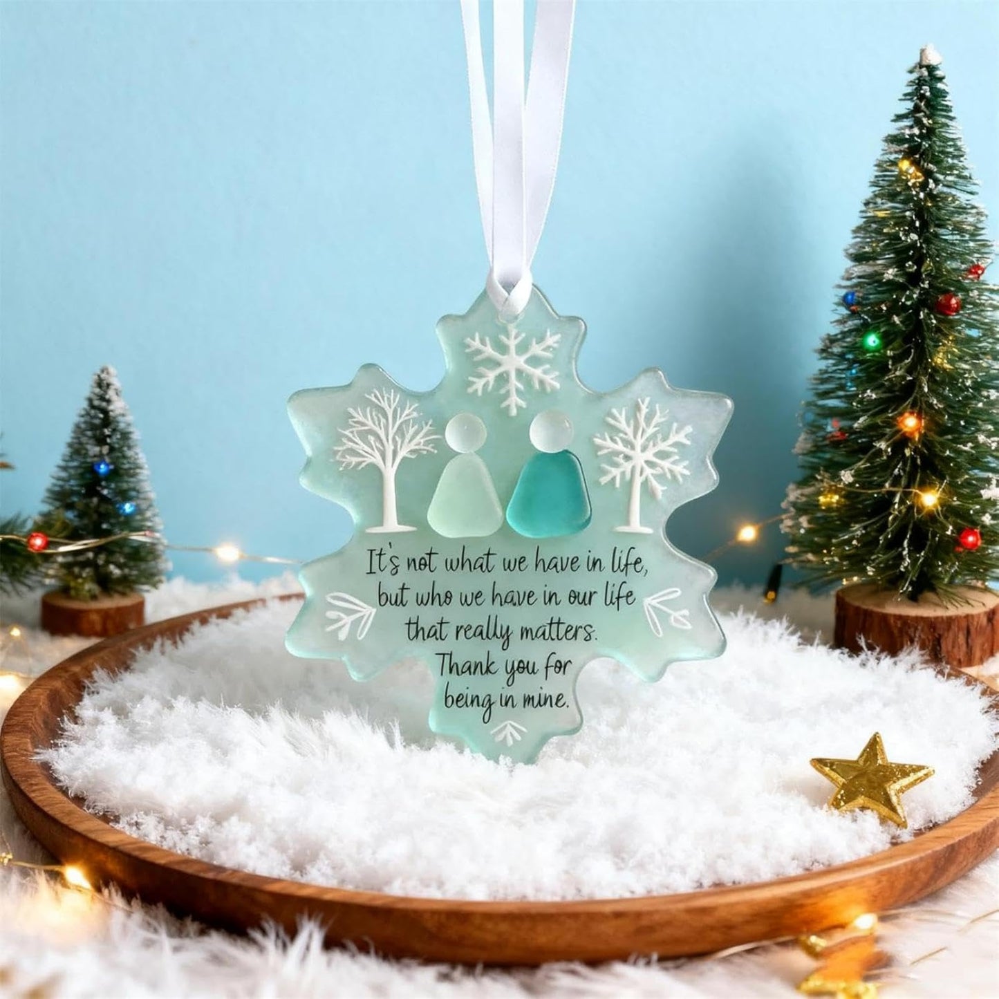 Friendship Snowflake Keepsake Ornament, Sea Glass Friendship Decor, Christmas Tree Seaglass Heart-Shaped Hanging Decorations for Best Friends, Friendsgiving Gifts for Bestie(Mix)