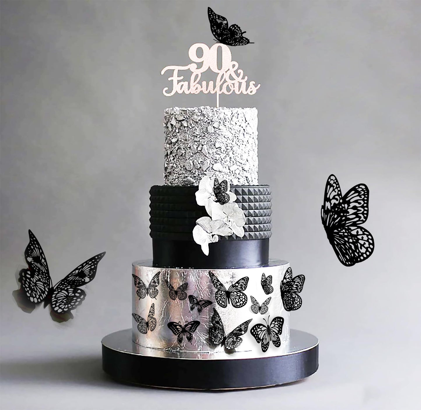 JOSDIOX 3D Black Butterfly Wall Stickers - 48 Pcs with 4 Styles & 3 Sizes, Removable Decor for Party Birthday Wedding Cake Balloon Decoration（48 Black
