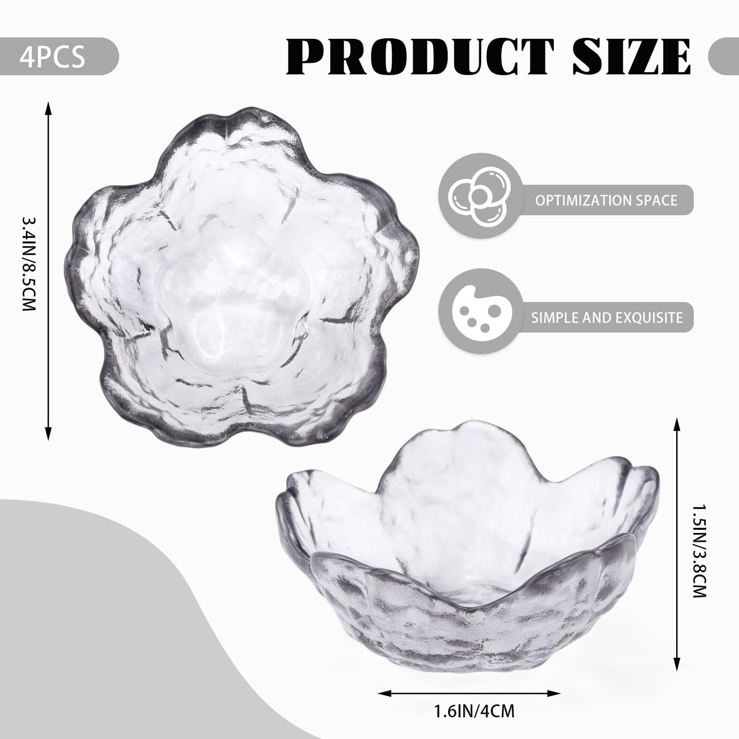 Sekonow 4 Pack Ring Dish Jewelry Tray, Small Glass Trinket Dish, Decorative Aesthetic Ring Holder Plate Bowl for Women Earring Bracelet for Vanity Nightstand (Crystal Grey)