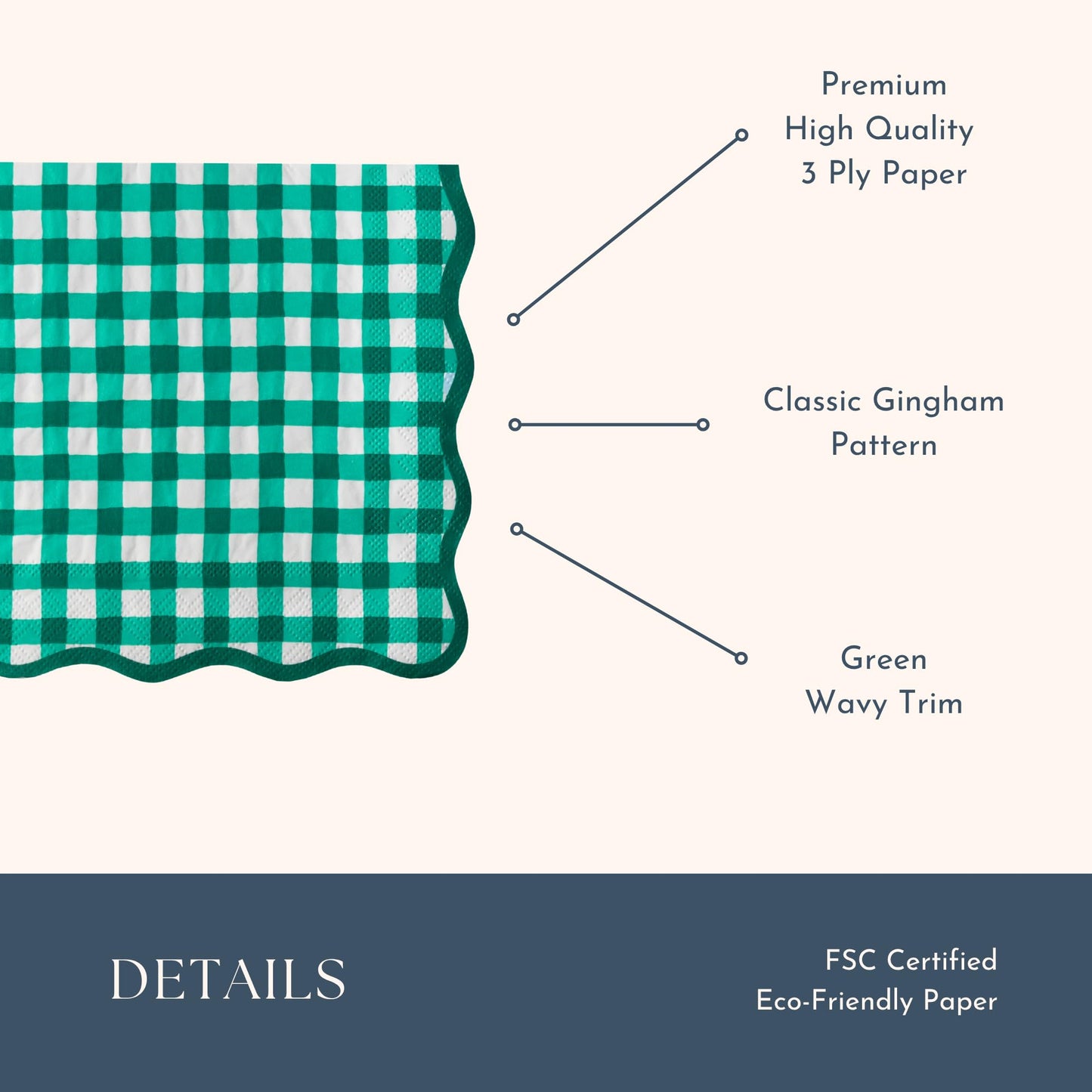 Bonjour Fête Green Gingham Paper Party Dinner Napkins | Premium Party Supplies | St. Patrick's Day, Father's Day Gatherings, & Christmas Parties | Pack of 20, 6.5" Folded