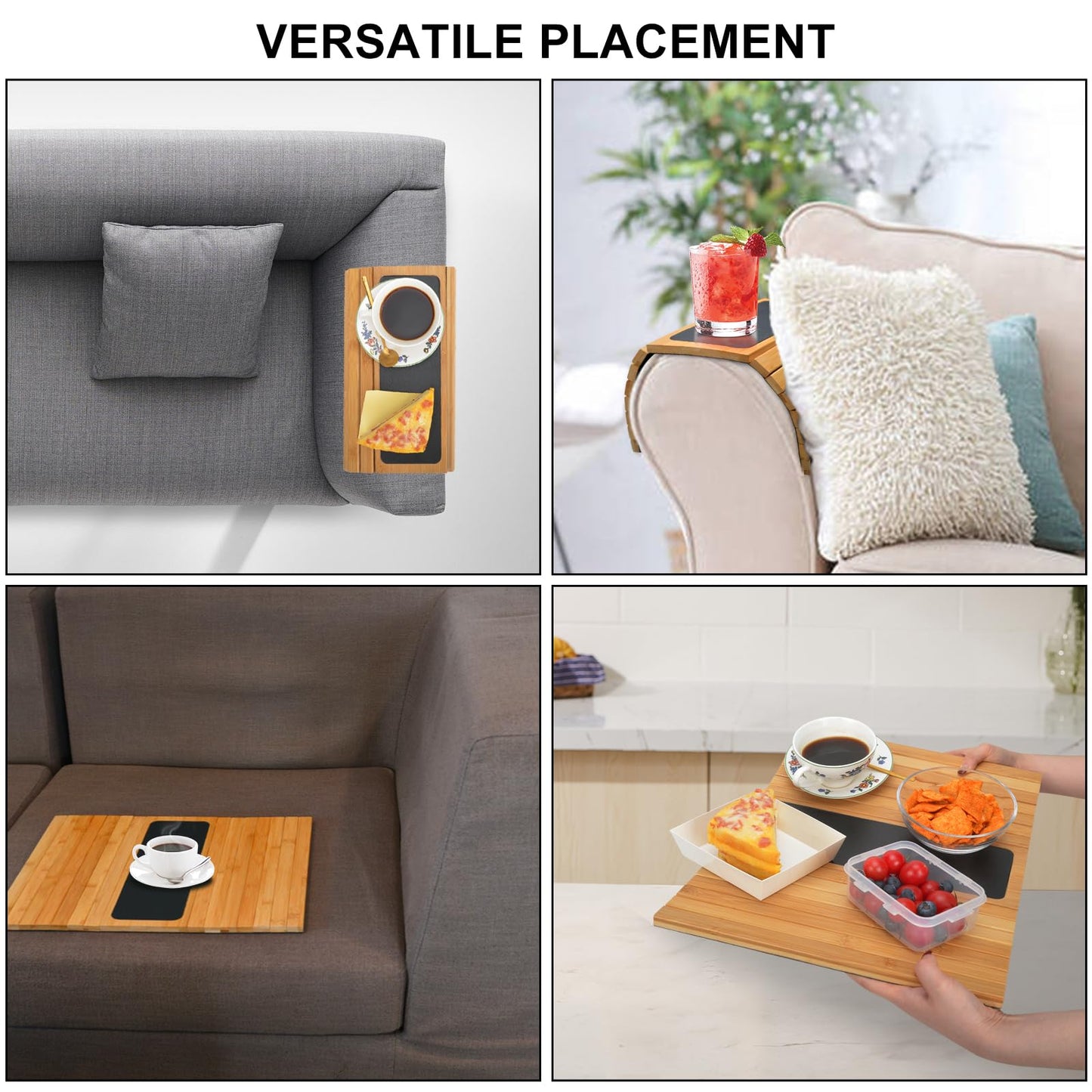 Numola Couch Arm Tray, Sofa Armrest Tray Table, Adjustable and Foldable Couch Arm Table for Snack, Food, Drinks, Phone, Remote(Natural)