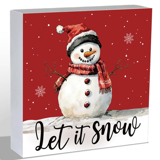 Christmas Table Decorations Christmas Decor Indoor Home Room Winter Snowman Let It Snow Office Bathroom Wood Box Sign Rustic Wooden Shelf Desk Decor Season Sign House Warming Gifts 5.9 x 5.9 Inch