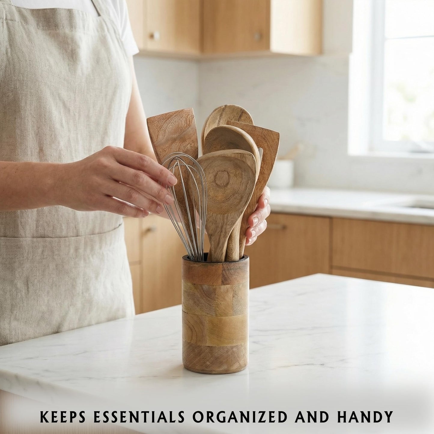 THE ART BOX Wooden Spoon Holder for Kitchen Countertop – 6 Inch Acacia Wood Utensil Holder for Spatulas, Cooking Spoons, Ladles – Farmhouse Kitchen Organizer