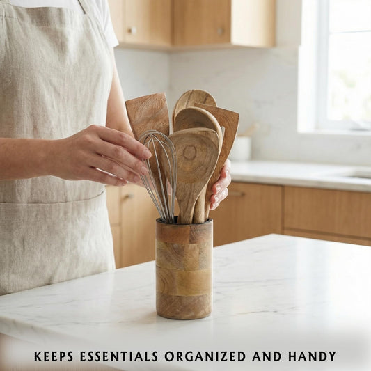 THE ART BOX Wooden Spoon Holder for Kitchen Countertop – 6 Inch Acacia Wood Utensil Holder for Spatulas, Cooking Spoons, Ladles – Farmhouse Kitchen Organizer