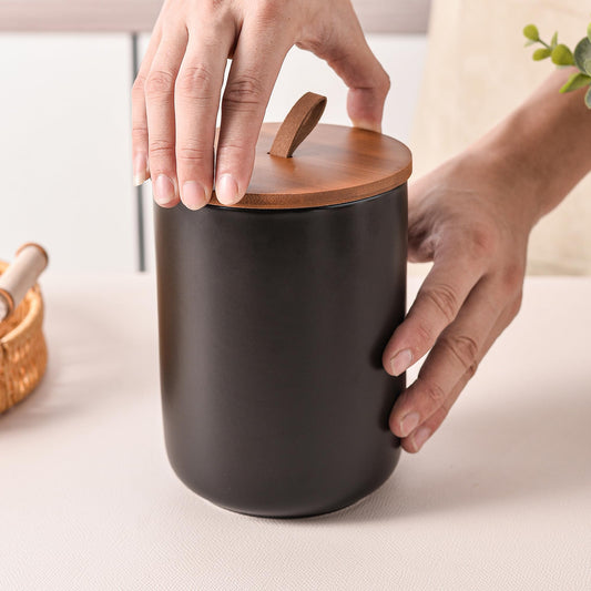 CoorFormer Black Ceramic Canister Set with Bamboo Lids, 3-Piece Airtight Food Storage Jars for Kitchen - Flour, Sugar, Coffee, Tea, Spice - Small, Medium, Large Sizes