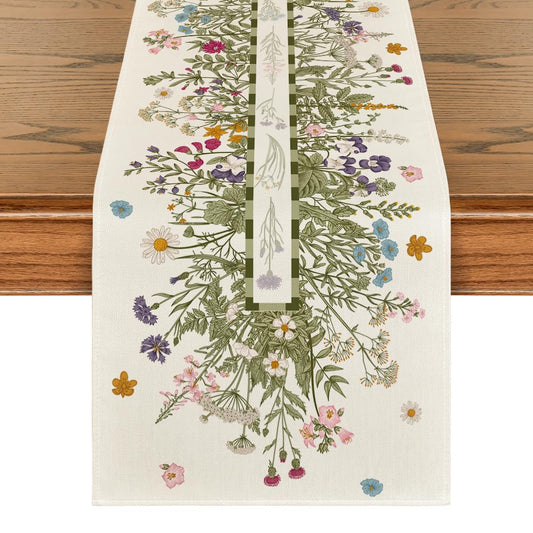 Artoid Mode Vintage Wildflowers Daisy Spring Table Runner,Seasonal Summer Floral Kitchen Dining Table Decoration for Home Party Decor 13x72 Inch