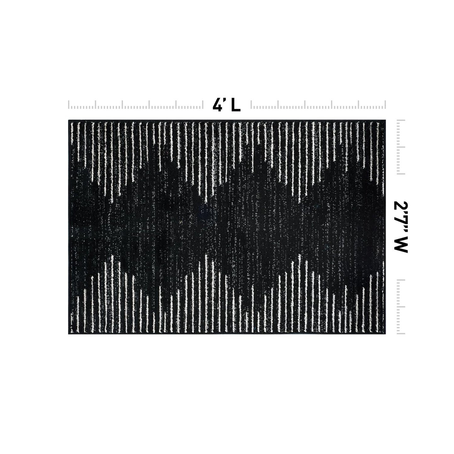 Rugshop Bohemian Stripe Stain Resistant High Traffic Living Room Kitchen Bedroom Dining Home Office Area Rug 2'7" x 4' Black